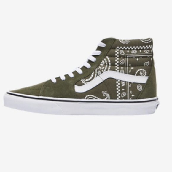VANS Mens Sk8 Hi Peace Paisley Olive Green Bandana Sneakers New Multiple Sizes - Picture 3 of 6